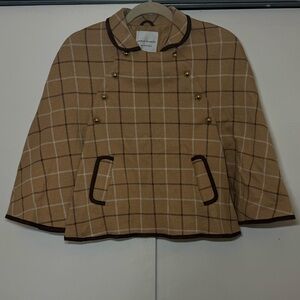 Janie‎ and Jack Tan Plaid girls Cape size 10 to 12